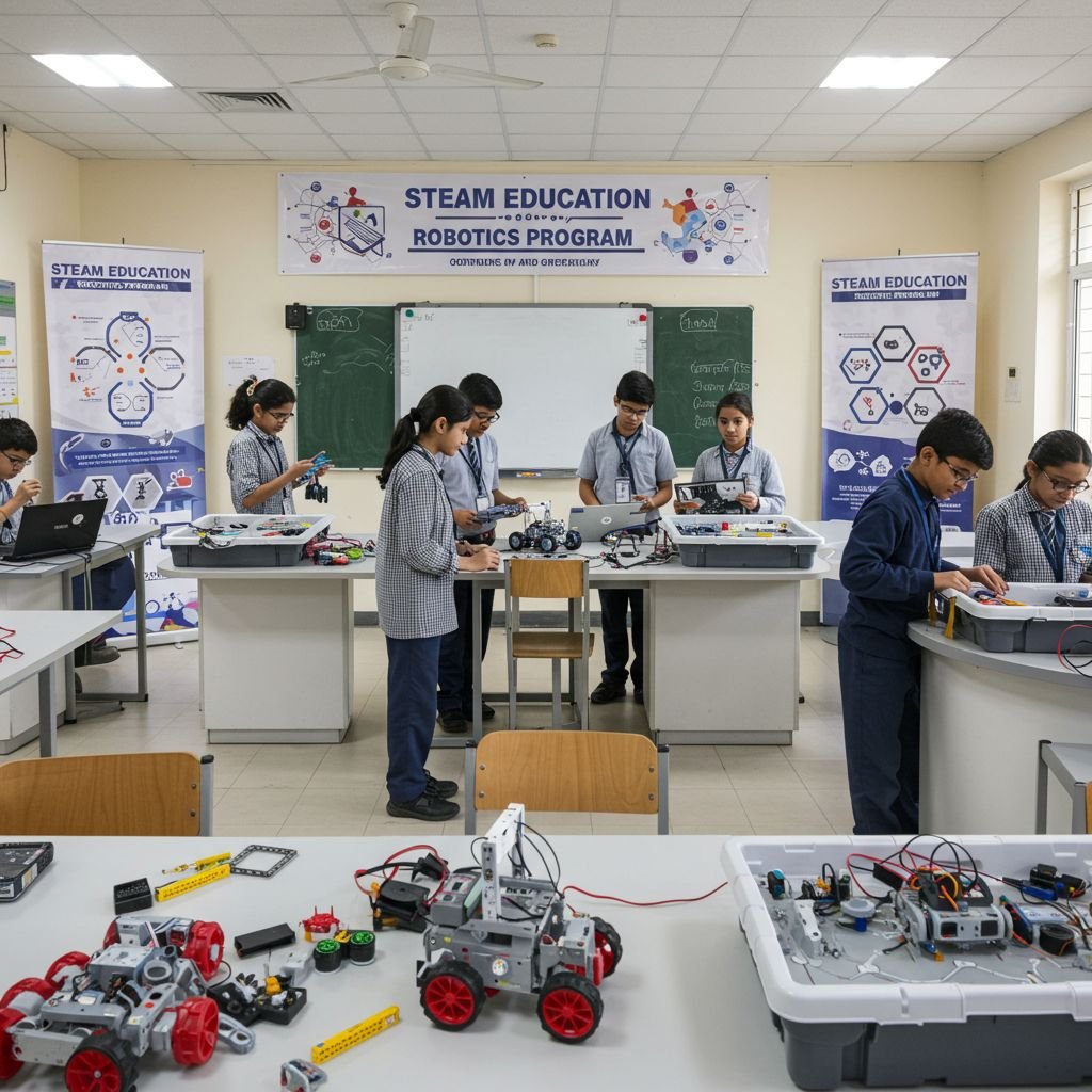 Students collaborating during a STEM education workshop
